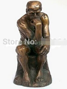 

free shipping Collectible ! 21cm Vintage Rodin Pure Bronze Thinker Statue Art Deco