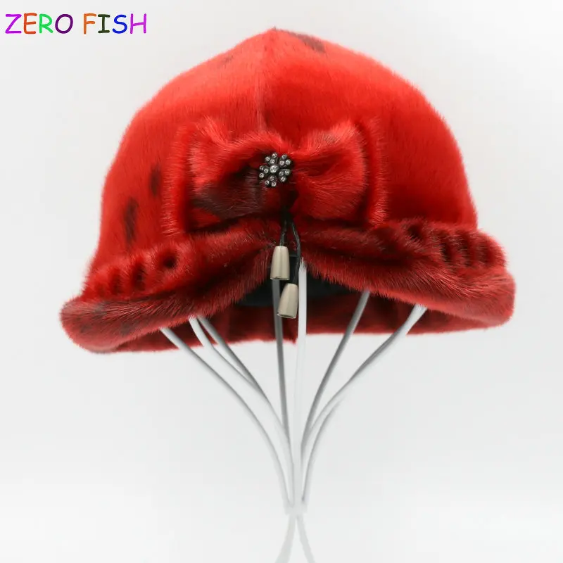 Шапки из цельного меха норки ZERO * FISH 100% настоящие милые шапки для женщин зимние