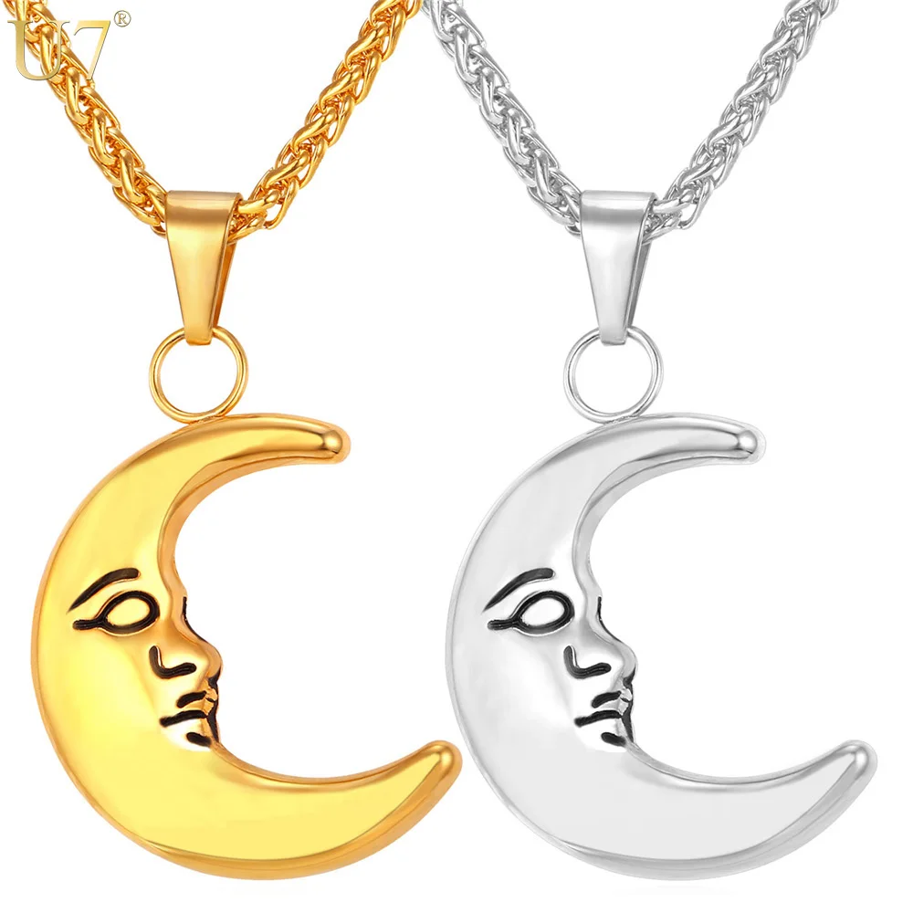 

U7 Sailor Moon Half Necklace & Pendant For Women/Men Jewelry Stainless Steel Gold Color Choker Crescent Charm Necklace P851