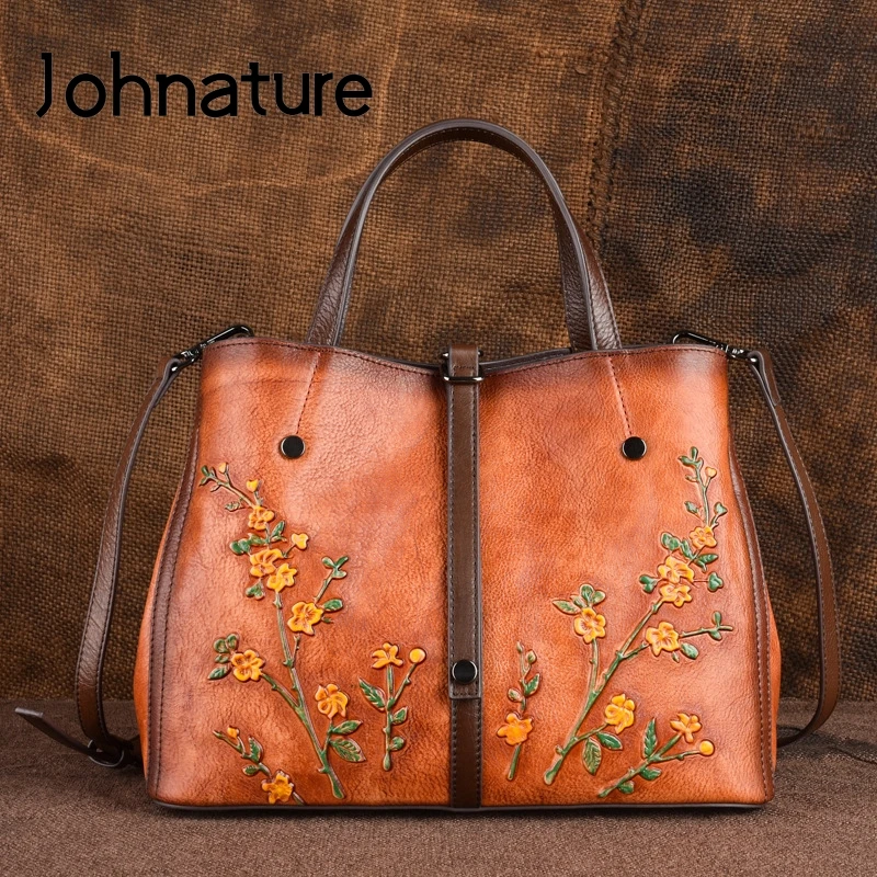 Женские сумки и через плечо Johnature из натуральной кожи с тиснением в стиле ретро