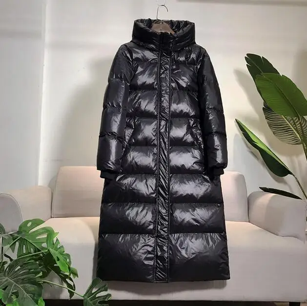 black Winter Coat Jacket Women's Hooded Thick Warm Long Down Parkas Loose Coat White Duck Down Jacket High Quality Female Coat - Цвет: black