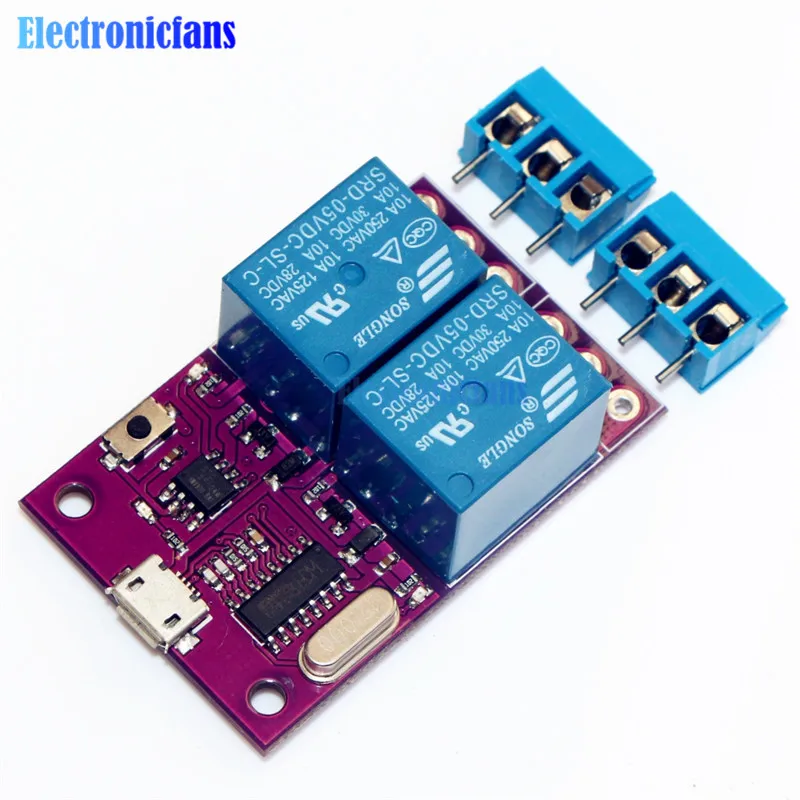 2 канальный релейный модуль с задержкой 5 в CH340 CH340G Micro USB для TTL интеллектуальная