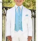 Белый блейзер с двумя кнопками на заказ, смокинги для маленьких мальчиков, блейзер с отложным воротником, Детский костюм на свадьбувыпускной, детская одежда, куртка + жилет + штаны