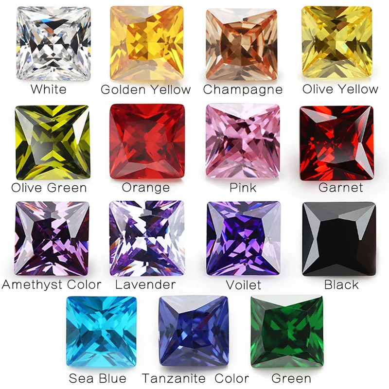 

15pcs Color CZ Stones 1pcs Per Colors Loose Cubic Zirconia Stone Size 4x4~10x10mm Square Shape Synthetic Gems