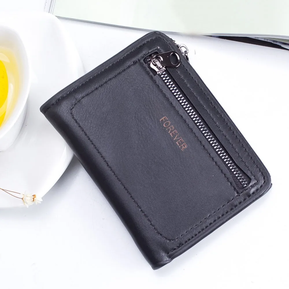 Женский простой однотонный кожаный кошелек на молнии короткий визитница сумочка