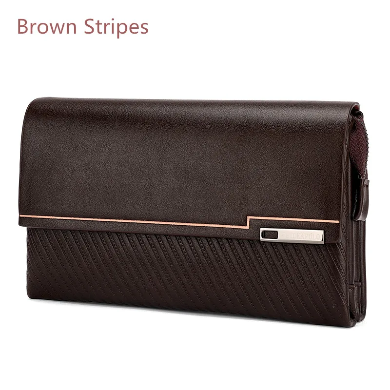 brown stripes Роскошные мужские кожаные кошельки FEIDIKABOLO, модный откидной Чехол, мужской клатч, кошельки, Billeteras Mujer, клатч, мужские удобные сумки, Carteiras - Цвет: brown stripes