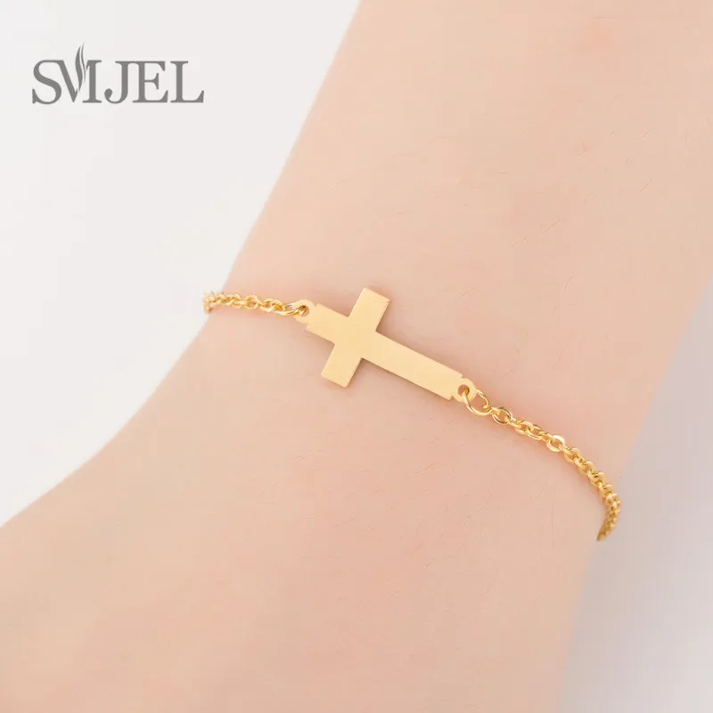 Cross Bracelet SMJEL,, браслет из нержавеющей стали, женский, милый, Бабочка, слон, сердце, браслеты, нарукавная повязка, ювелирное изделие для девочек, браслет - Окраска металла: Cross Bracelet