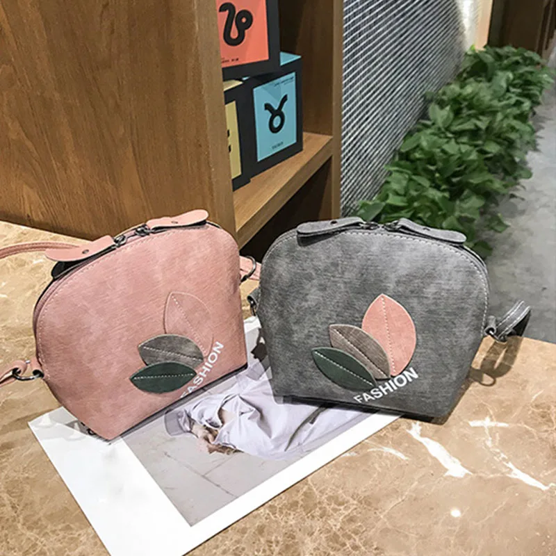 

FASHION Korean Women Shoulder Bag PU Leather Zipper Leaves Printing Travel Lady Girls Casual Messenger Bag Sac Bandouliere Femme