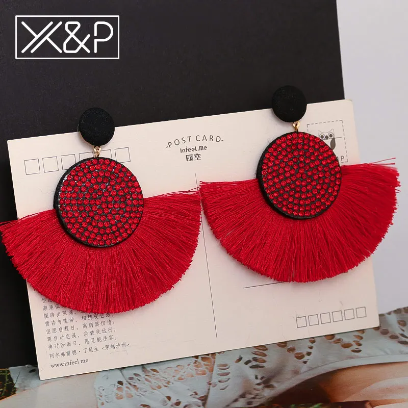 Модные богемные большие серьги кисточки X & P эффектные золотые ручной работы