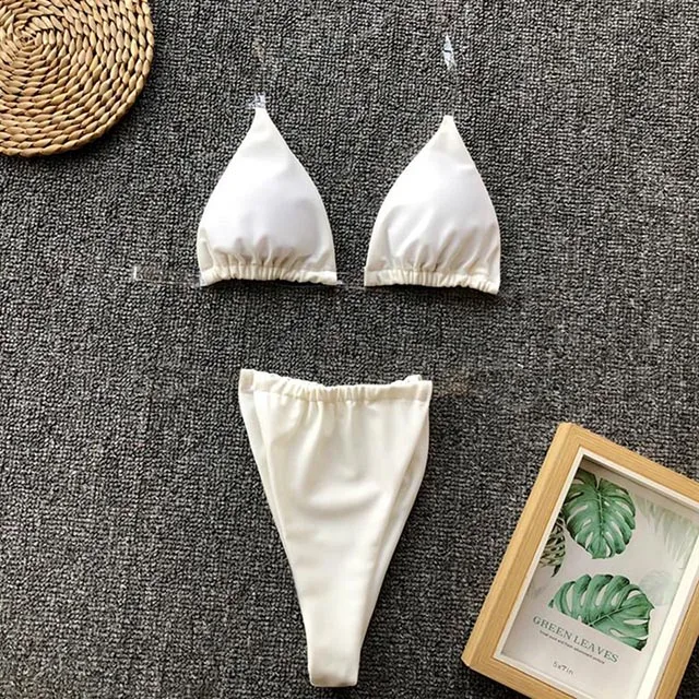 B803Beige Блестящие микро стринги бикини для женщин прозрачный бандо купальник женский бразильский купальник из двух частей комплект бикини купальный костюм - Цвет: B803Beige
