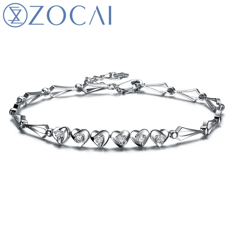 

ZOCAI BRAND BRACELET HEART TO HEART 0.25 CT CERTIFIED DIAMOND 18K WHITE GOLD CHAIN BRACELET BRACELETS JEWELRY BANGLE S00314
