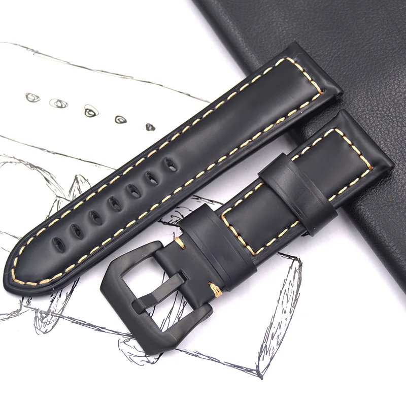 Ремешок из натуральной кожи для часов Panerai PAM гладкий черный коричневый браслет с
