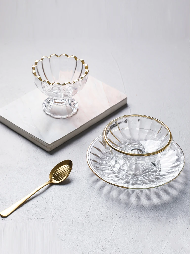 Европейский золотой оправе Стекло стаканчик для мороженого молочный Чашки