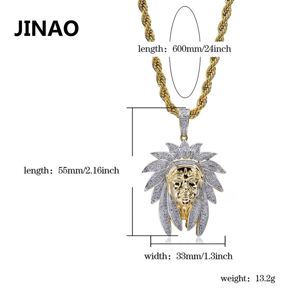 Iced Out индийская голова Шарм кулон и ожерелья хип хоп золотые Серебристые цепи для мужчин маска индийские подарки Ювелирные изделия родные