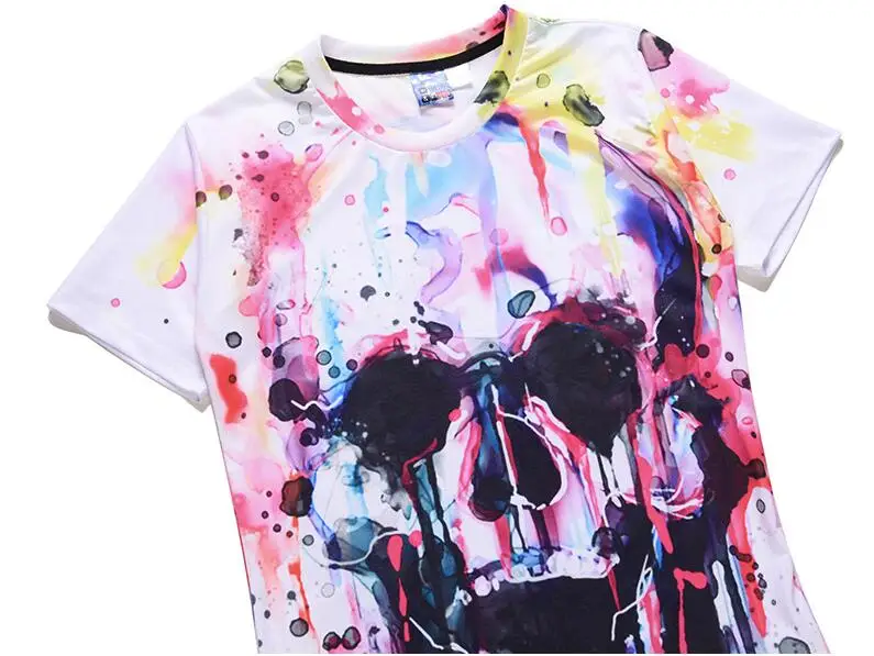 Женская/мужская футболка с круглым вырезом и 3D принтом в виде черепа короткими