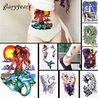 8 шт., женские водостойкие татуировки с изображением русалки, для боди-арта, Временный Дракон наклейка в виде перьев, HB #46