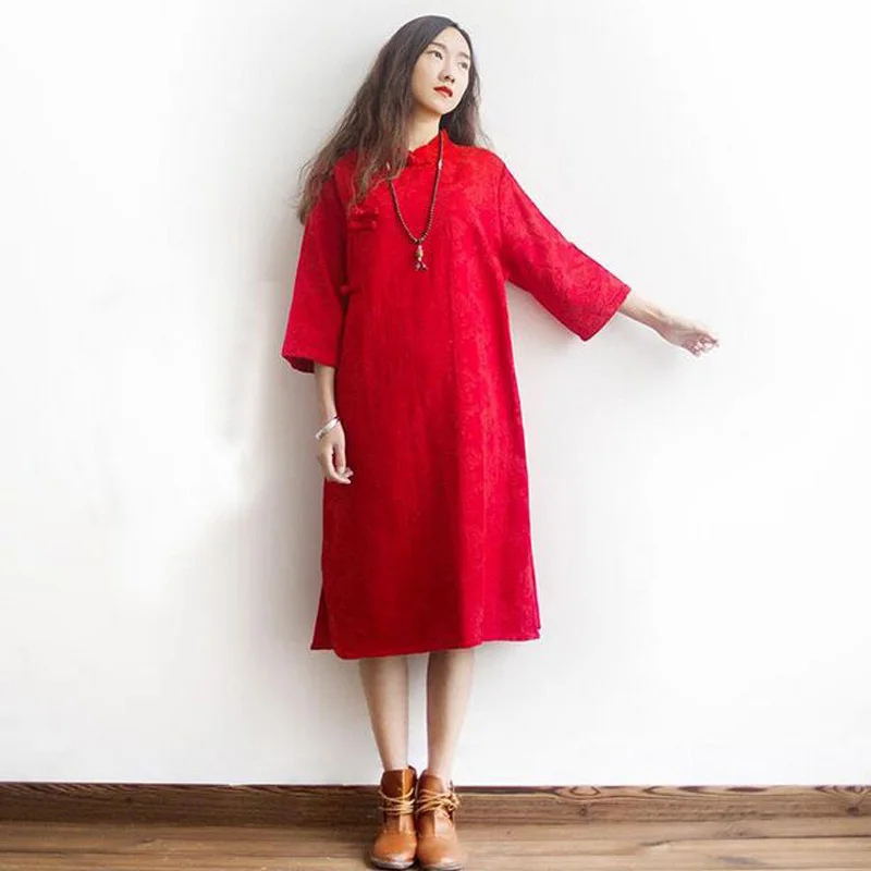 Однотонное Хлопковое платье весна-осень 2017 женское длинное Повседневное