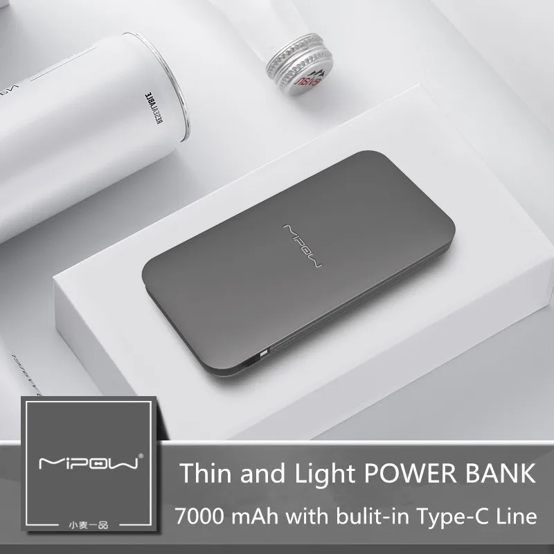 MIPOW 7000 мАч Внешний аккумулятор со встроенным кабелем type C 2A dDual Быстрая зарядка