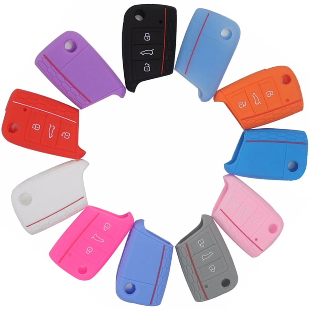 New 3 Buttons Silicone Car Key Cover For VW Volkswagen New Polo Golf 7 mk7 Tiguan SKODA Octavia A7 Kodiaq Karoq SEAT Ateca Leon