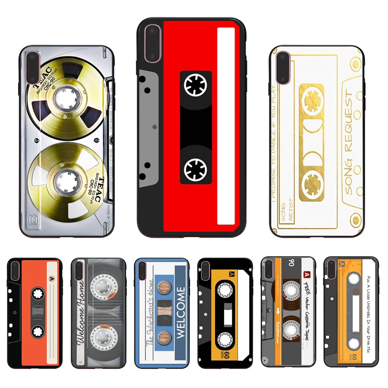 

IMIDO Audio cassette design black silicone Half-wrapped case For iPhone Apple 5 6 7 8 5s/6s X XS XR XSmax 6/6S/7/8plus se shell