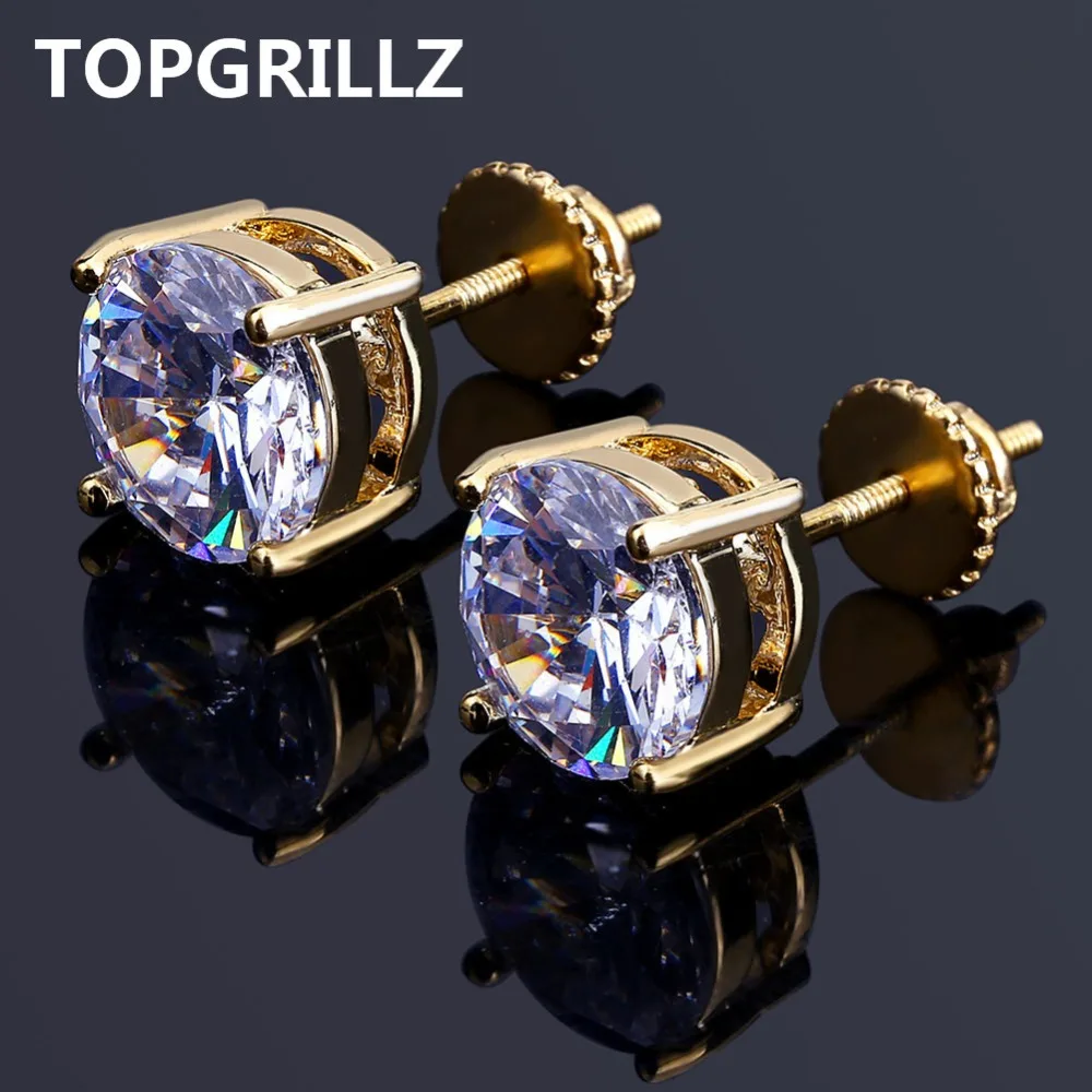 Серьги гвоздики TOPGRILLZ в стиле хип хоп со льдом с винтовой задней частью