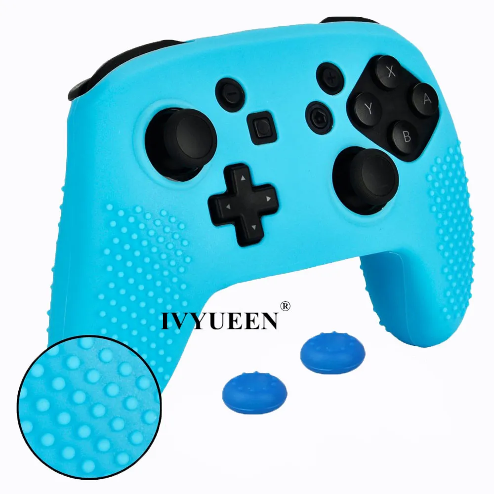 IVYUEEN Шипованный Противоскользящий силиконовый чехол-накладка для kingd Switch NS Pro контроллер защитная кожа с 2 аналоговыми колпачками для большого пальца - Цвет: Синий