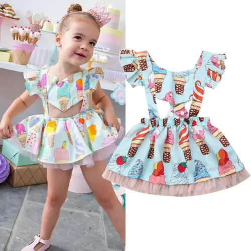 2019 Brand Newborn Toddler Baby Girl Summer Ice Cream Princess Party Tutu Dress Sweet Cartoon Ruffle Tulle Sundress 0-3Y | Детская