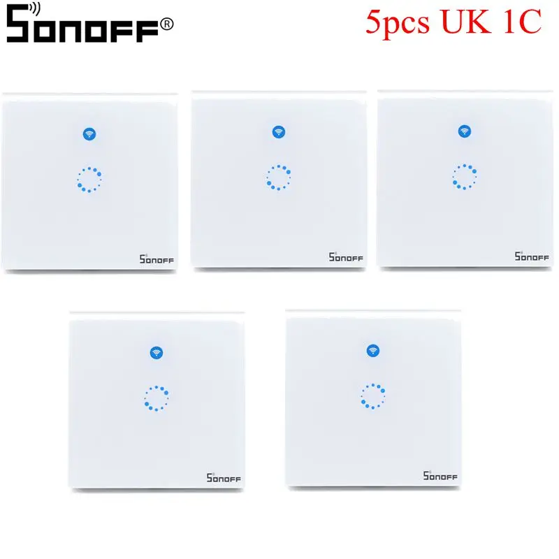 [Посылка с горячей продажей 5 шт. Sonoff T1 умный переключатель 1-3Gang Wi-Fi и РЧ 86 Тип ЕС Смарт настенный сенсорный выключатель света контроллер для умного дома работы - Цвет: 5pcs UK 1C