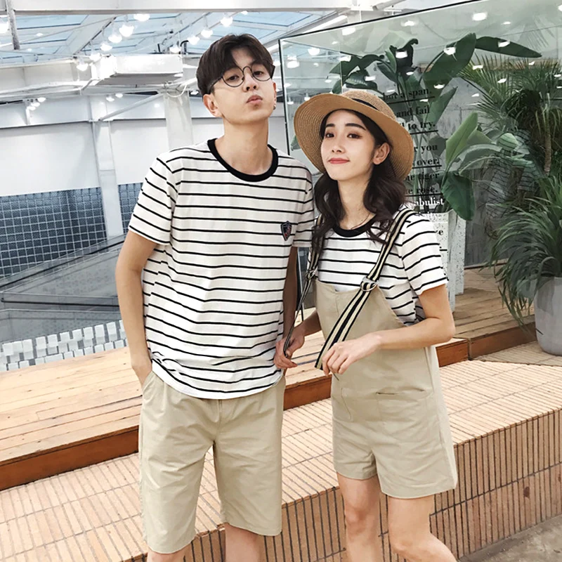 2019 Matching Couple Clothes Women T-Shirts Dress Summer Valentine's Day Lovers Honeymoon Wear Men Cotton Strap | Женская одежда