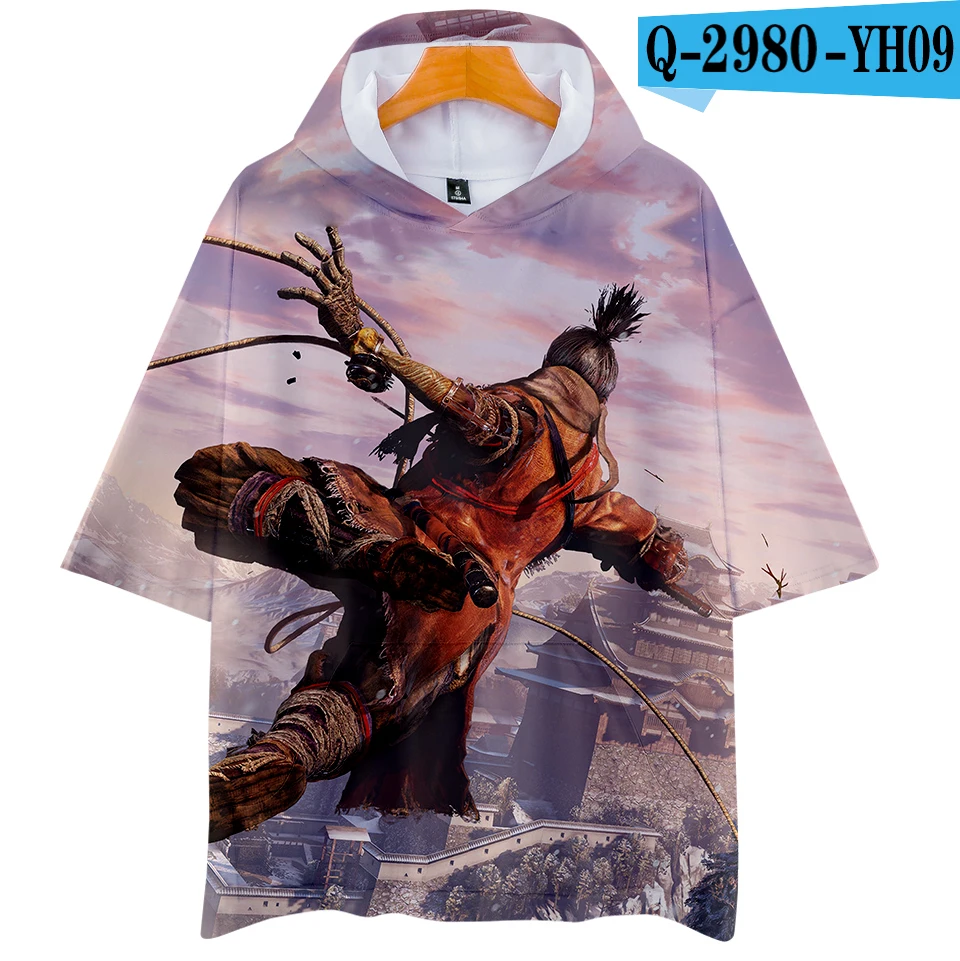Мужская одежда Harajuku 3d футболка с капюшоном Sekiro аниме хип-хоп футболка Летняя с коротким рукавом Мужская Уличная одежда размера плюс - Цвет: Q2980