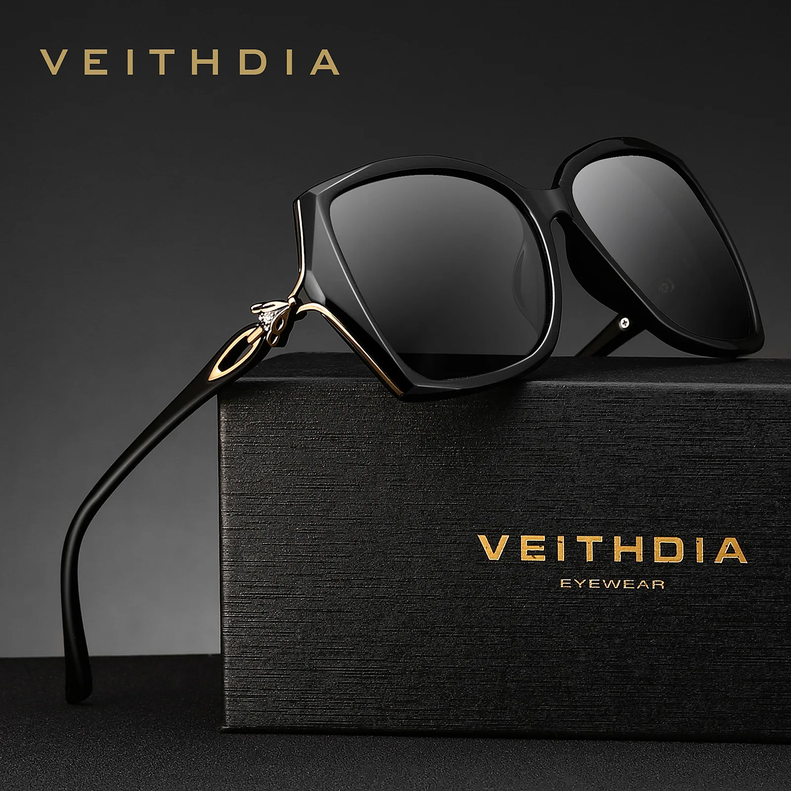 Женские большие солнцезащитные очки VEITHDIA элегантные с бриллиантами UV400 3039 2019 |