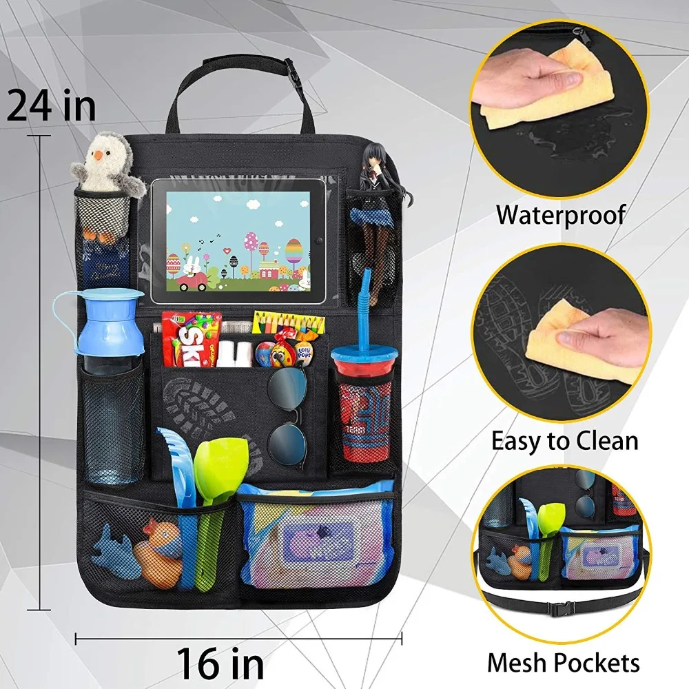 Offerte Auto Sedile Posteriore Organizer Con Touch Screen Tablet Holder + 9 Tasche Calcio Tappeti Per Auto Auto Sedile Posteriore Protezioni Grande Viaggio
