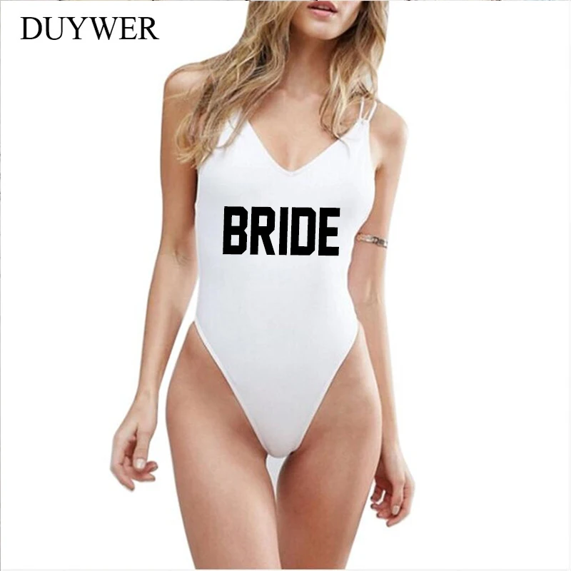 Красный Одна деталь купальник BRIDE SQUAD с принтом букв купальники бикини высокой