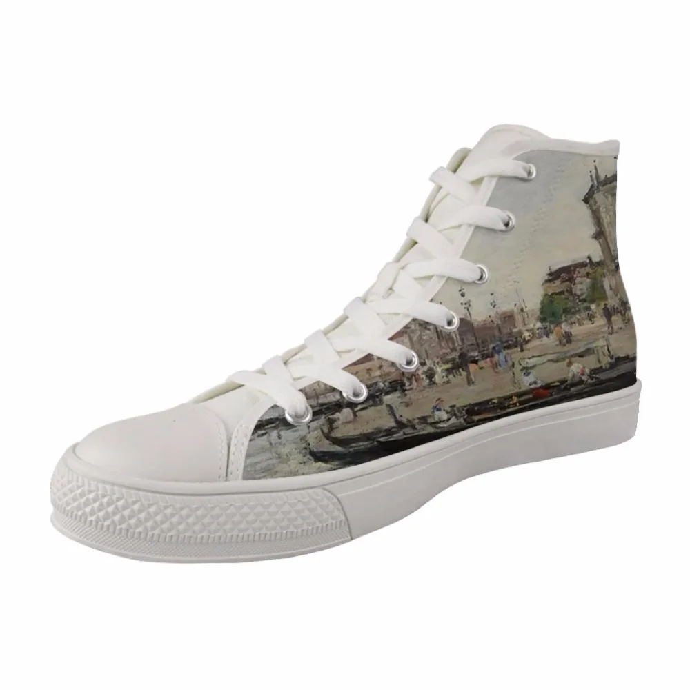

Spring Casual Women High Top Style Painting Canvas Vogue Vulcanized Shoes For Ladies White Breathable Round Toe Lace-up Sneakers