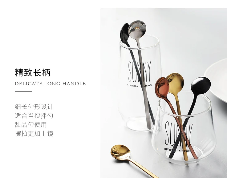 Stainless Steel Coffee Spoon Long Handle Stirring Teaspoon Cute Dessert Dinner Soup Spoons Cutlery Ice Cream Spoon Tableware