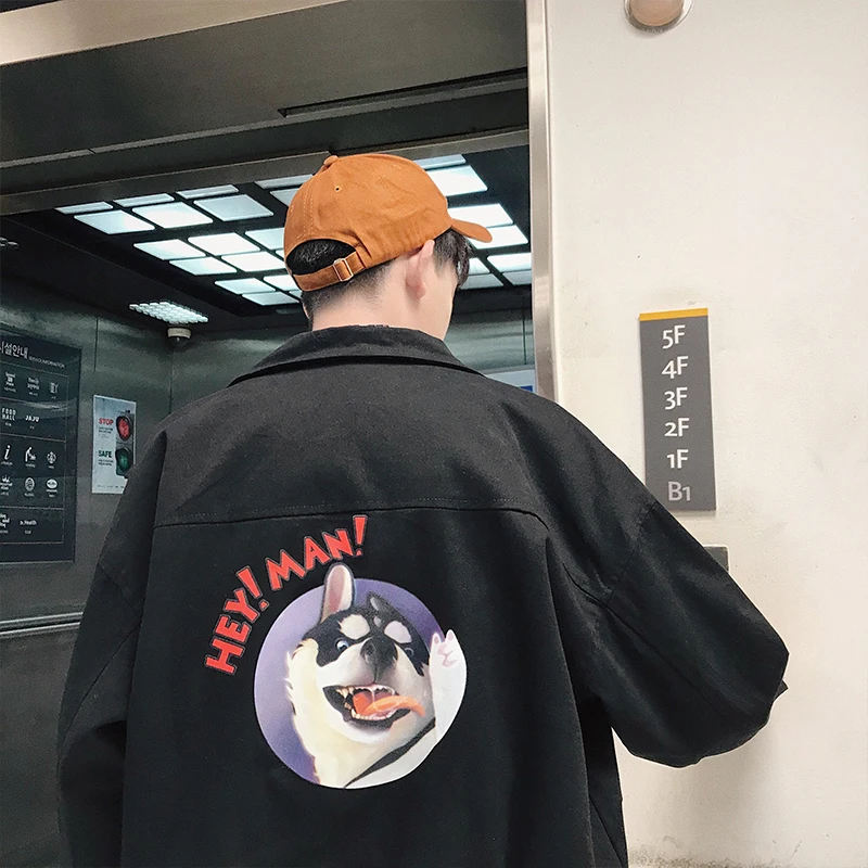 

2020 Autumn Recommend New listing Fashion Korean version Youthfulness Style Man Printing Jacket Lovers Loose Coat size S-2XL
