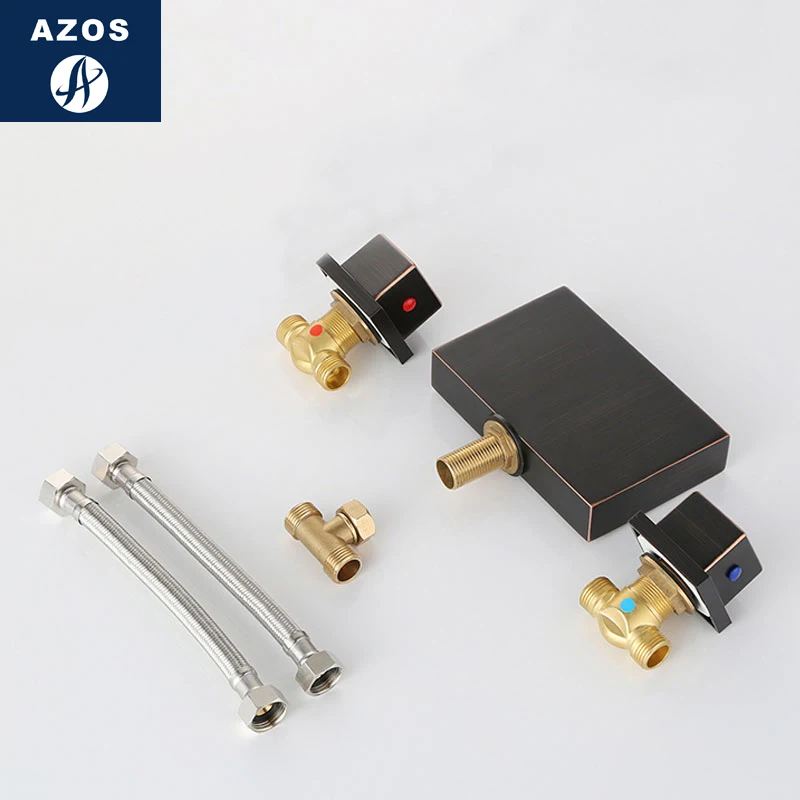 Azos In-wall Faucet Discoloration Waterfall Brass ORB Cold and Hot Switch Temperature Control LED Shower Room Basin Bathroom Cab |