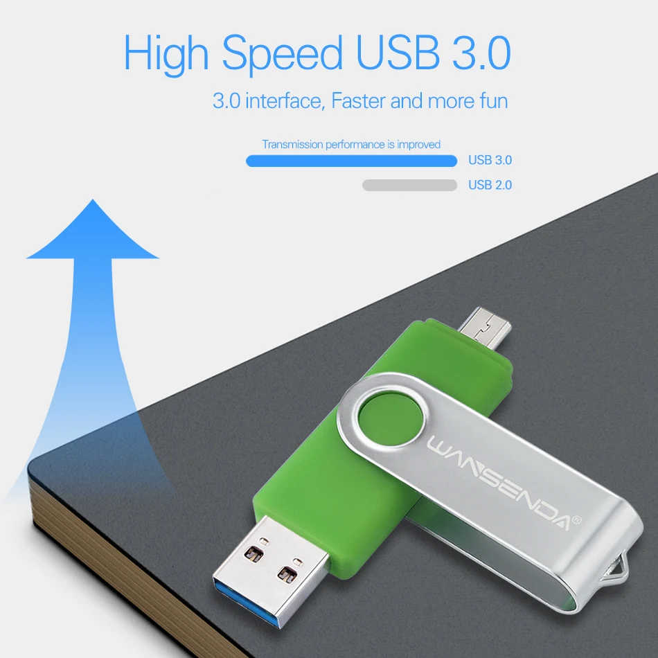 WANSENDA OTG USB флеш накопитель для смартфонов/планшетов/ПК 32 Гб 64 128 ГБ 256 Флешка