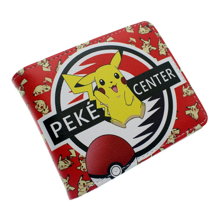 P Короткий кошелек из искусственной кожи Pokemon Pikachu, двойной держатель для карт с фото, кошелек из кожи для мальчиков и девочек, мужские кошельки на кнопке с 3D-принтом - Цвет: P
