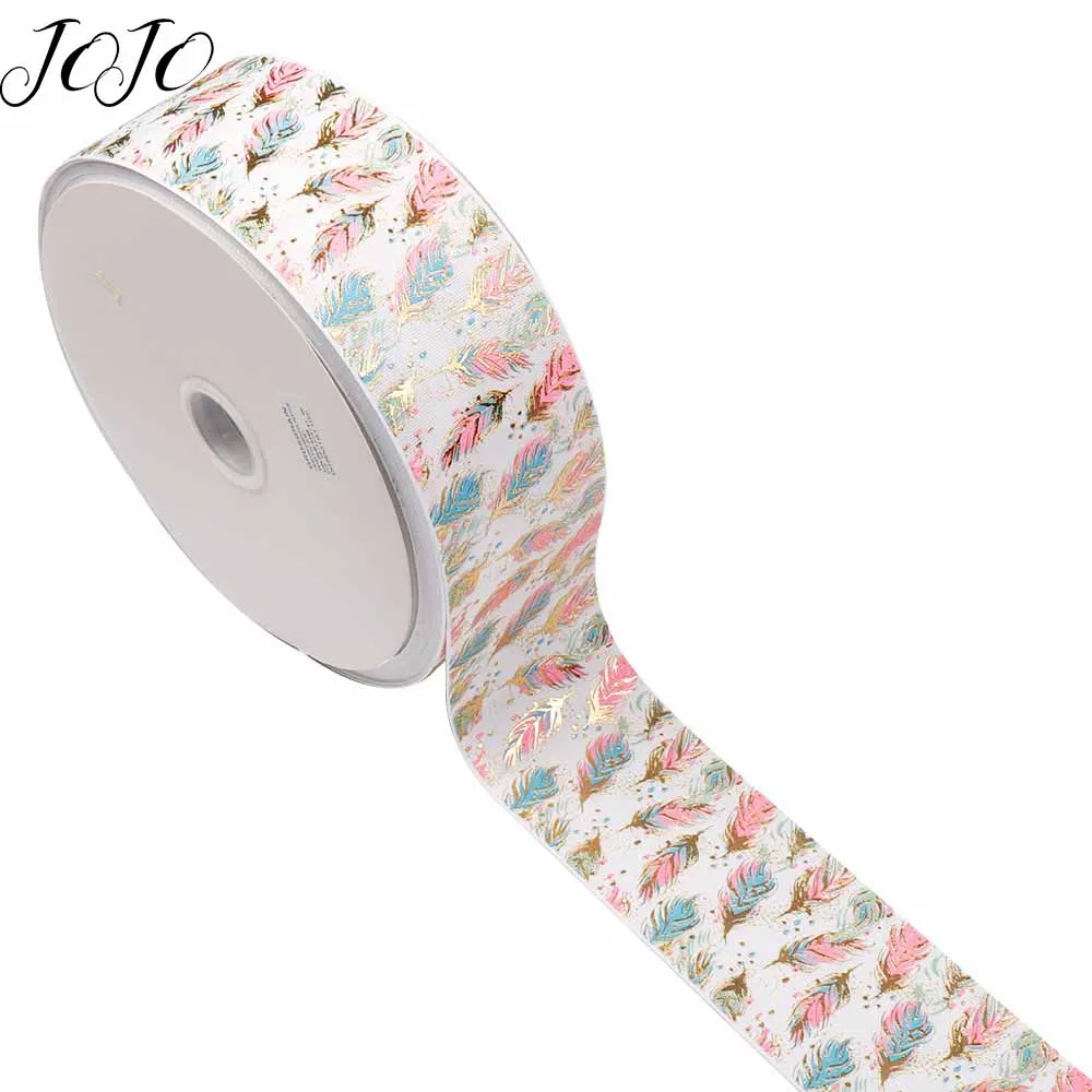 

JOJO BOWS 75mm 2y Grosgrain Ribbon Bronzing Feather Webbing For Needlework DIY Hair Bow Handmade Craft Supplies Party Decoration
