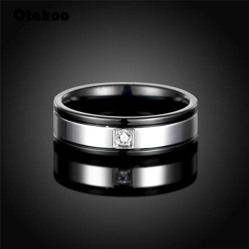 Otakoo Черный обручальное кольцо кубический циркон нежный кабошон гладкая помолвка