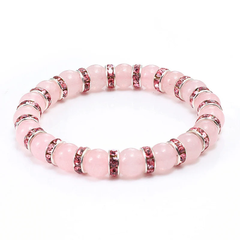 Silver Pink Высококачественный 11 цветов браслет с натуральным камнем браслеты с подвесками Розовый кристаллический камень для женщин мужчин Йога Эластичный 8 мм браслеты ювелирные изделия - Окраска металла: Silver Pink
