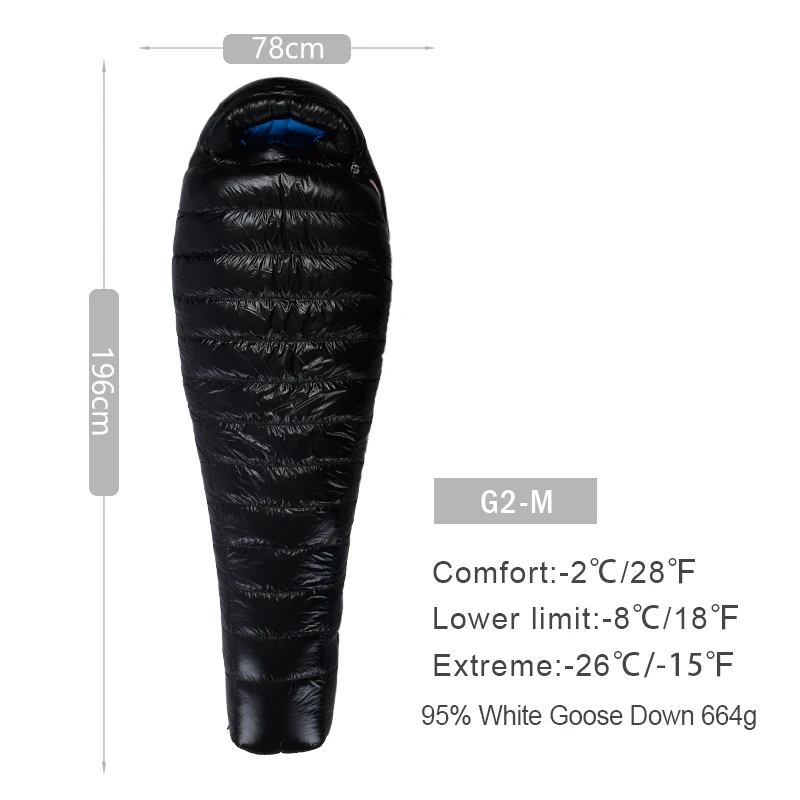 G2 BLACK M AEGISMAX G серия белый гусиный пух мумия кемпинг спальный мешок Сверхлегкий дефлектор Дизайн Открытый походный нейлоновый спальный мешок - Цвет: G2 BLACK M