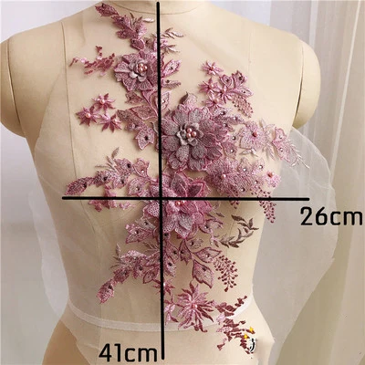 purple red 1 шт. 3D цветы бисером жемчужная вышивка патч для свадьбы/вечернее платье одежда пришить Патчи Diy цветочные кружева ткани аппликация - Цвет: purple red