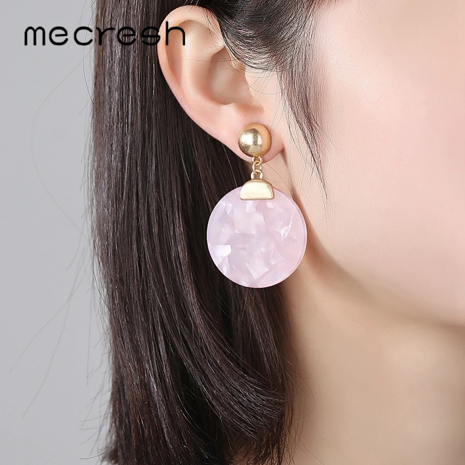 Mecresh Trendy Pink Acrylic Round Drop Earrings Fashion Party Jewelry Romantic Cute Small Women Accessories MEH1323 | Украшения и