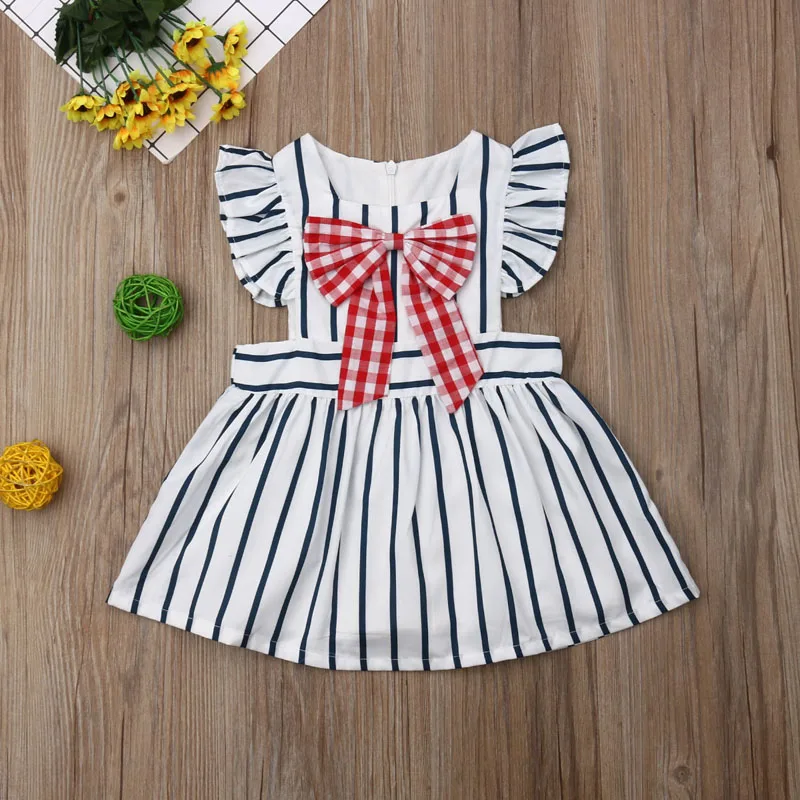 От 1 до 4 лет для новорожденных летнее Полосатое праздничное платье принцессы с