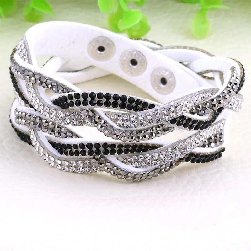 Miasol плетеные замшевые кожаные браслеты с двойным обвитием с Biling Crystal Rhinestone wrap ped браслет на руку для женщин подарок
