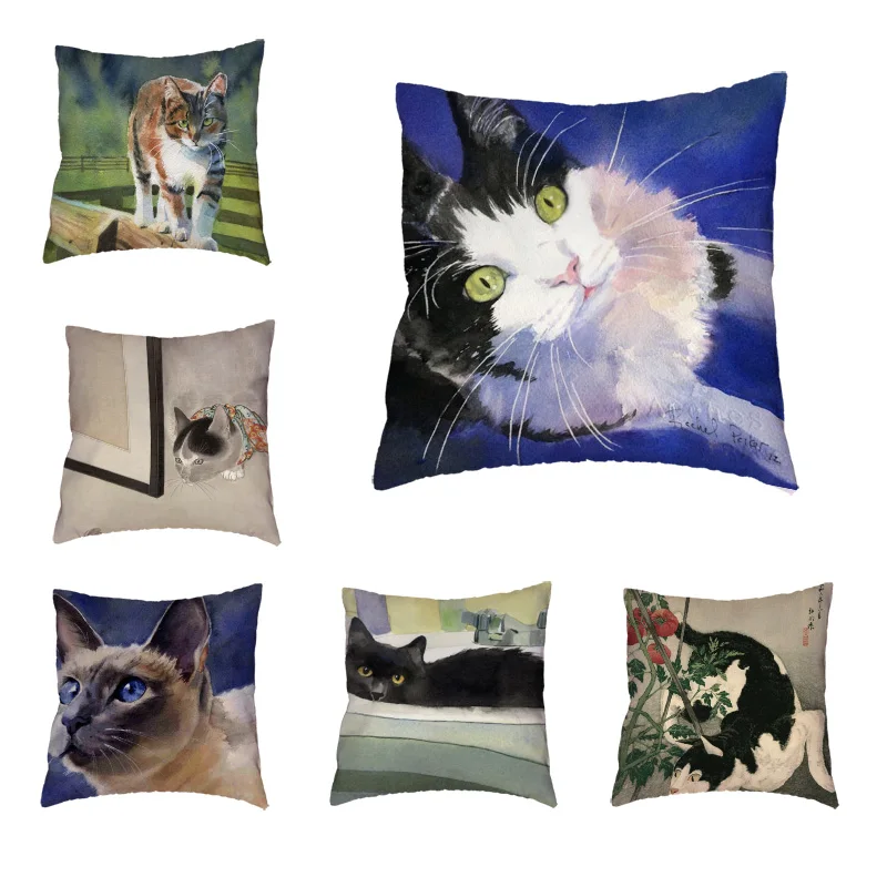 Оптовая продажа белый чехол для подушки блестящий с милыми кошками кемпинга