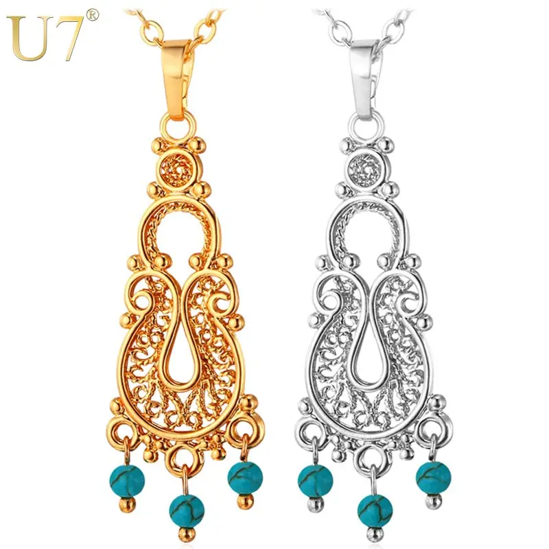 

U7 Blue Stone Necklace Women Accessories Gold/Silver Color Bohemian Fashion Necklaces For Women Turkish Jewelry P638