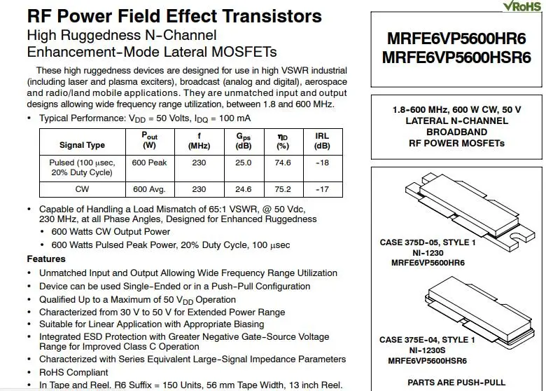 MRFE6VP5600HS mrfe 6VP5600HS MRF6VP5600HS MRFE6VP5600HSR MRFE6VP5600HSR5 MRFE6VP5600HSR6 | Электронные компоненты и